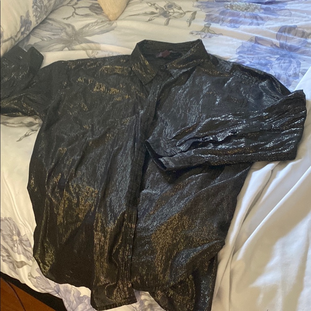 Gloria Vanderbilt Black and Silver Striped Shirt